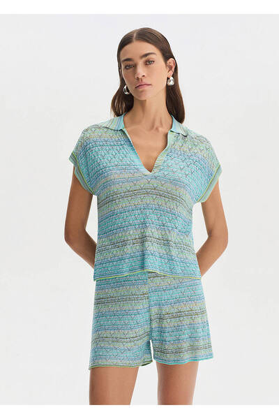 Knitss Renk Geçişli Turkuaz Triko Şort