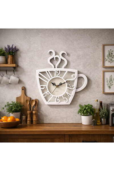 Vivendo Decorative Wall Clock in the Shape of a Coffee Cup, 30x28 cm, 3D Desi...