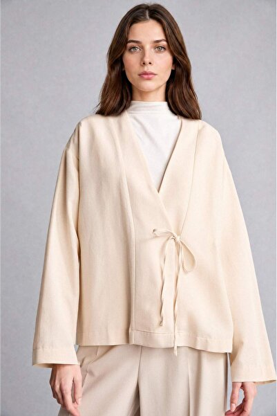 DeFacto Regular Fit Linen Blend Light Yellow Kimono I1780Ax26Hs