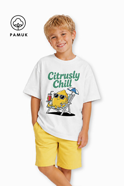 difa kids Tricou de vară pentru băieți, cu mânecă scurtă, cu imprimeu de lămâie
