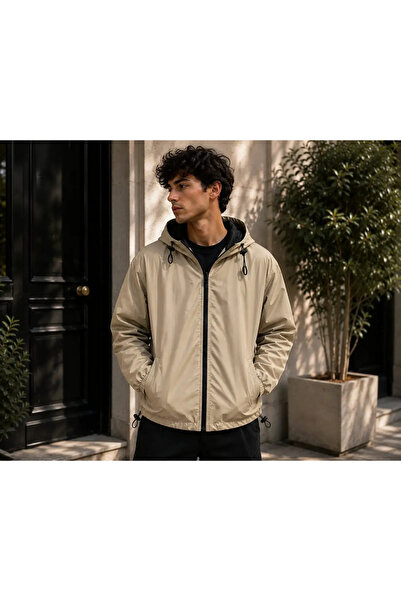 Zago Ανδρικό μπεζ αδιάβροχο μπουφάν με oversize γραμμή, — XL
