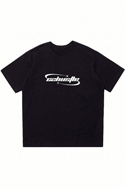 DASH WEAR Cahustle Printed Black Oversize Crew Neck T-Shirt