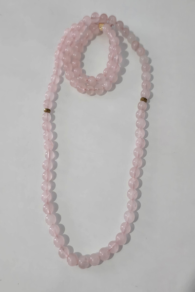 c-bhadu naturel Certified 99 Pieces 8 mm Pink Quartz Natural Stone Necklace, Bracelet, Rosary