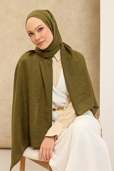 Silk Home شال قطني من نايا ماكسي مونوغرام باللون الأخضر