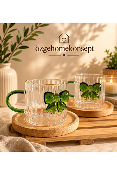 özgehomekonsept Set of 2 Glass Coffee Cups with Bowknot Design - Elegant Design