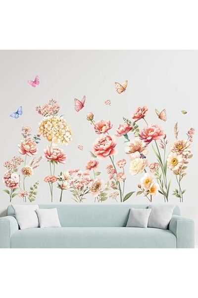The Bros Boho Flowers Wall Stickers - Wildflower Grass Butterflies Floral Wal...
