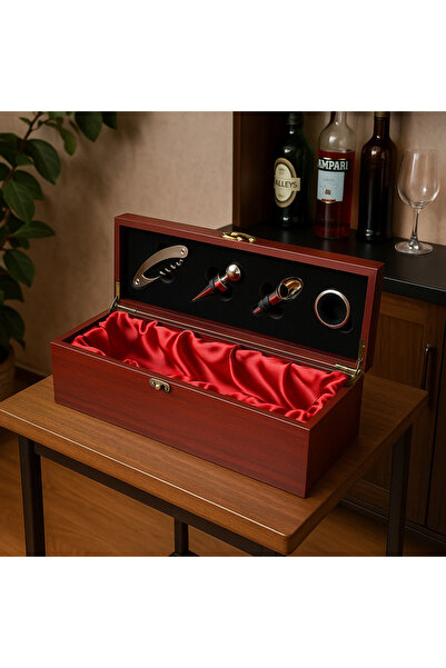 Vivendo Set Cadou Cutie din Lemn pentru Sticla de Vin cu Accesorii – Elegant ...