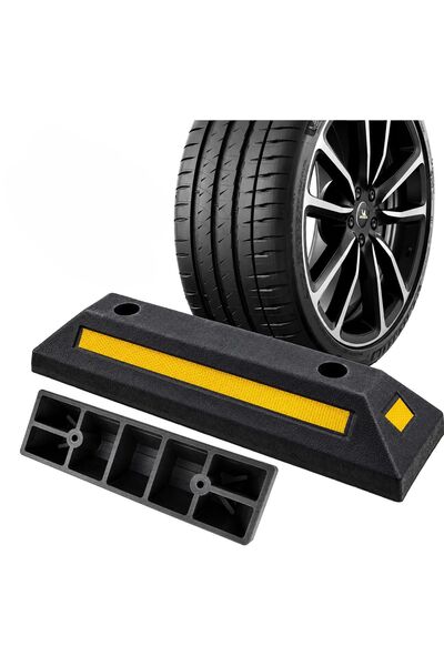 zola Car wheel stop for parking, reflective strips, rubber, 54.8 x 14.5 x 9 cm