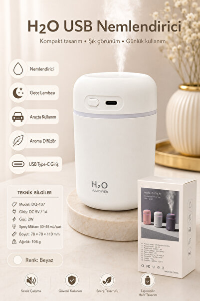 PareysHome H2O USB Beyaz 300ml Mini Hava Nemlendirici Gece Lambalı Type-C Aro...