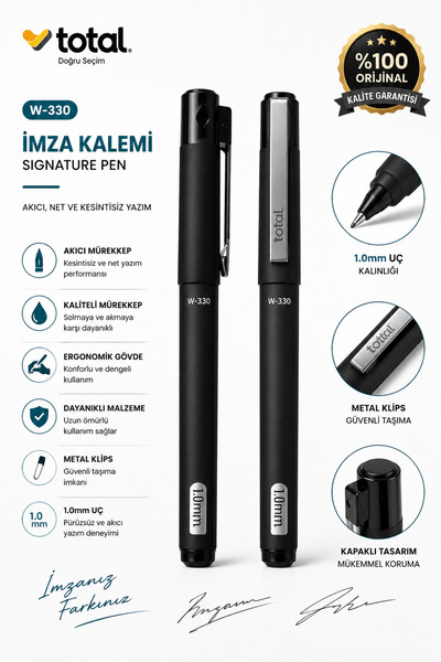 TOTAL İmza Kalemi 1.0 mm Siyah Mürekkepli Signature Pen Profesyonel Tükenmez ...