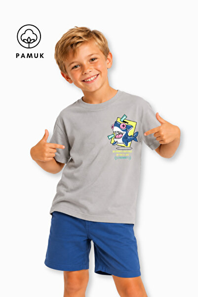 difa kids Shark Printed Casual Short Sleeve Summer Boy's T-Shirt