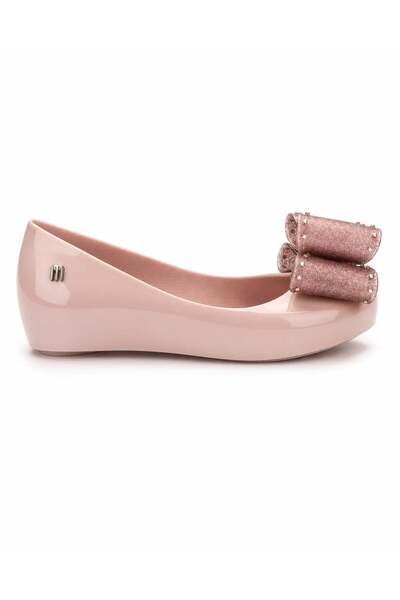 Mini Melissa Girl's Ultragirl Classic Bow Black Bow Ballerina Flats 28-32 Pink