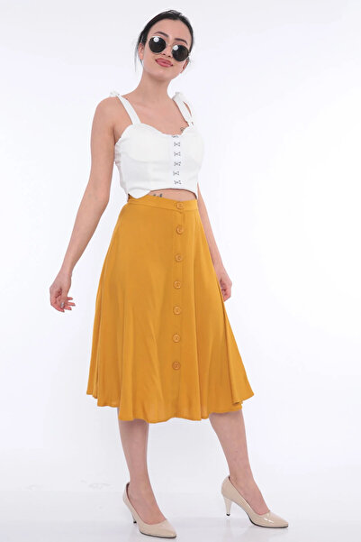 FIRST STYLE Elegant and Stylish Turkish Midi Skirt in Vibrant Mango Color wit...