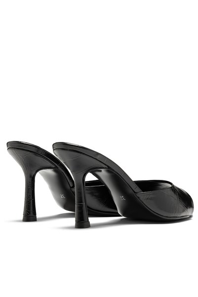 livendi Vienza Women's Black Crocodile Open-Toe 8.5 cm Thin Heeled Mule Slippers