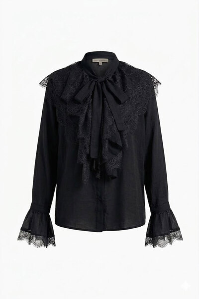 Ruby Collar Tie Lace Detail Shirt Black