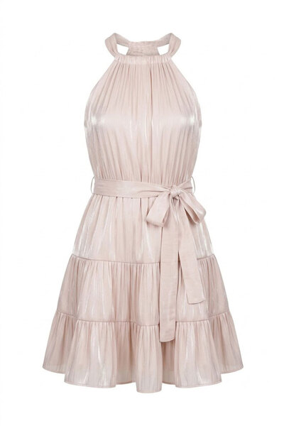 Estelle Halter Neck Belted Mini Dress Cream