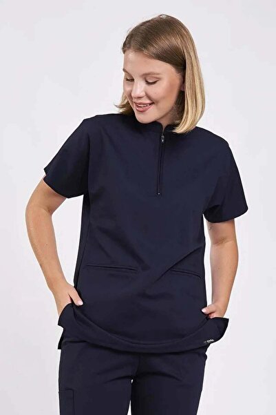 Owlet Medikal Lycra Dark Navy Blue High Collar Top