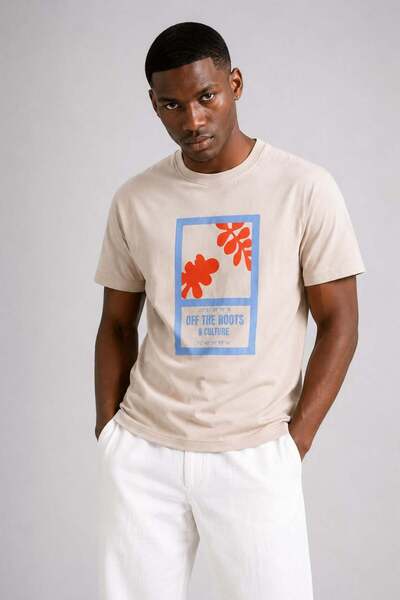 BARRELS AND OIL Men's off the roots printed t-shirt - stone