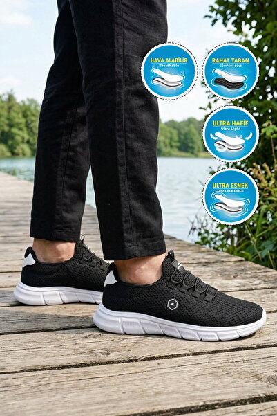 WALKWAY Black-White Mesh Lightweight Flexible Men's Sports Shoes Poiz 26134 m