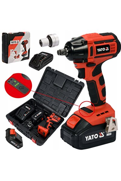 yato Cheie de impact fără perii de 1/2 inch, 18V + 3 acumulatori de 3 Ah + în...