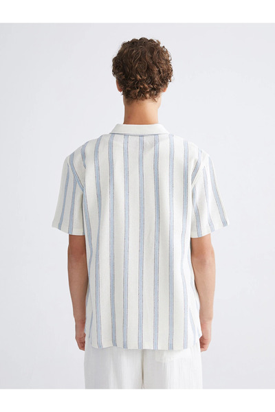 LC Waikiki Blue Comfortable Fit Striped Wool Blend Men's Shirt