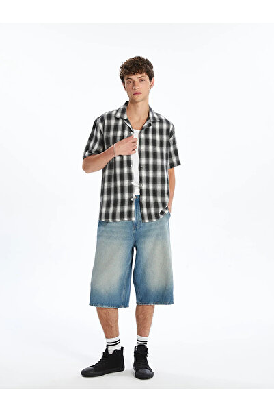 LC Waikiki Anthracite Comfortable Fit Short Sleeve Plaid Men's Shirt