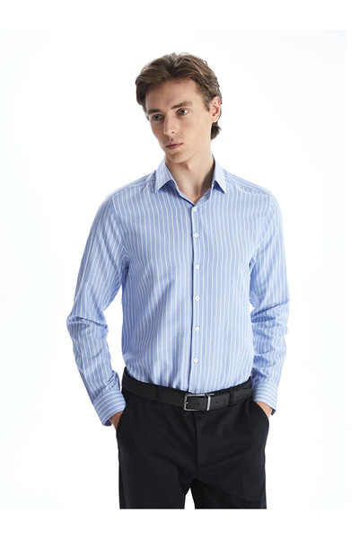 LC Waikiki Blue Slim Fit Long Sleeve Striped Oxford Men's Shirt