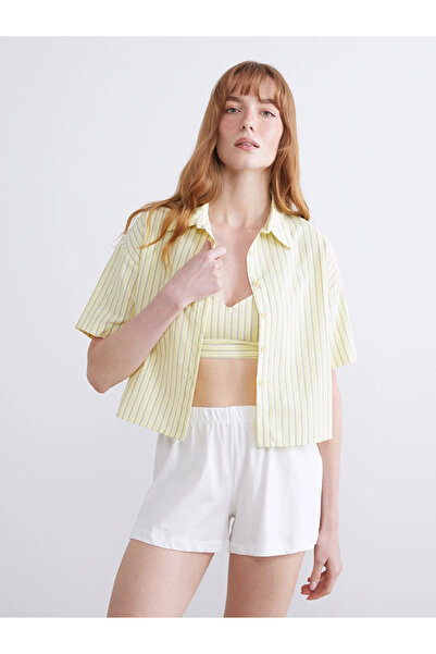 LC Waikiki Yellow Striped Women's Pajama Top and Bustier 2-Piece Set