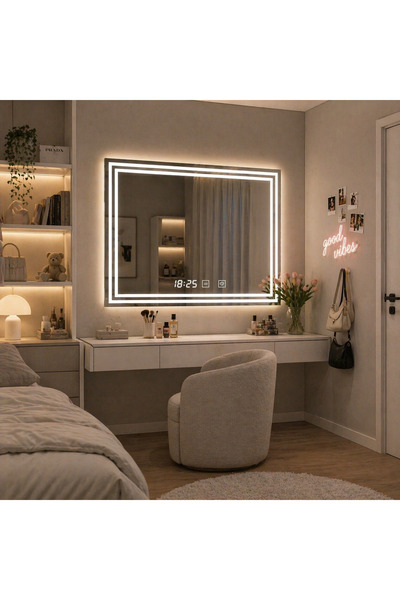 Vivendo Oglinda LED moderna 80x60 cm cu 2 benzi integrate, touch, dezaburire ...