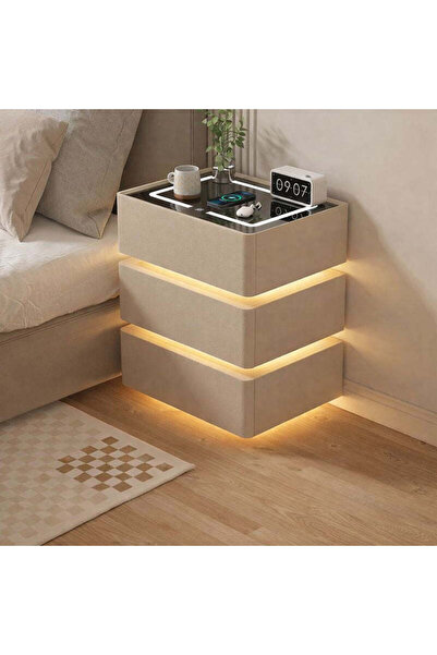 Vivendo Noptiera inteligenta multifunctionala cu 3 sertare, LED tactil 3 culo...