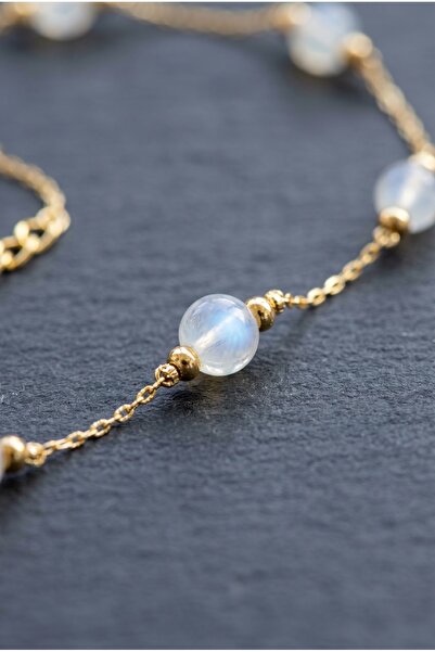 Mijja Moonstone Natural Stone, Gold Color Lacquer Coating, Anti-Tarnish, Rust...
