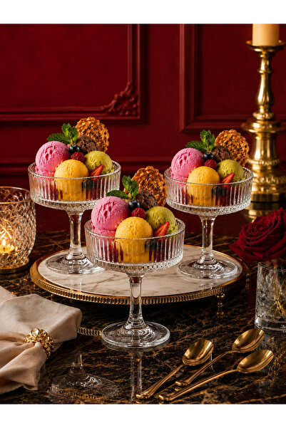 çukurova home Glass Footed Ice Cream Bowl and Dessert Bowl (225 ml) 6 Pieces