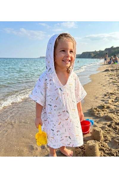 Generic Brand Cotton Muslin White Patterned Baby Children's Poncho Sea Pool B...
