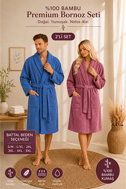 sternen glanz Bamboo 2 Adet %100 Bambu Şal Yaka Yetişkin Bornoz Seti / Çeyiz ...