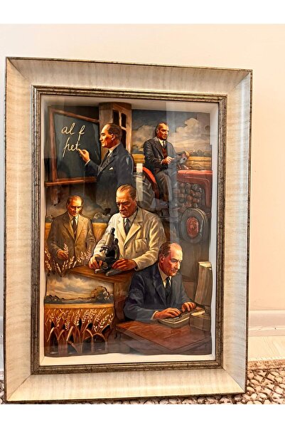 Müze sanat Dekoratif Katmanlı Camlı Çerçeve 3D Rölyef Atatürk Portreleri Duva...