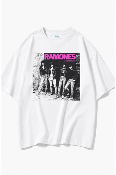Fuddy Moda Μπλουζάκι Unisex με στάμπα Ramones Rocket To Russia, Υπερμεγέθη μπ...
