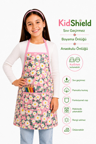 sevilya KidShield Sıvı Geçirmez Boyama Önlüğü Anaokulu Önlüğü Sıvı Geçirmez Resim Önlüğü