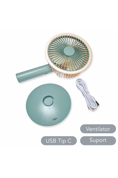 Naimeed Company Ventilator, cu baterie, Naimeed D5843, USB, Turcoaz, 140x230x74mm