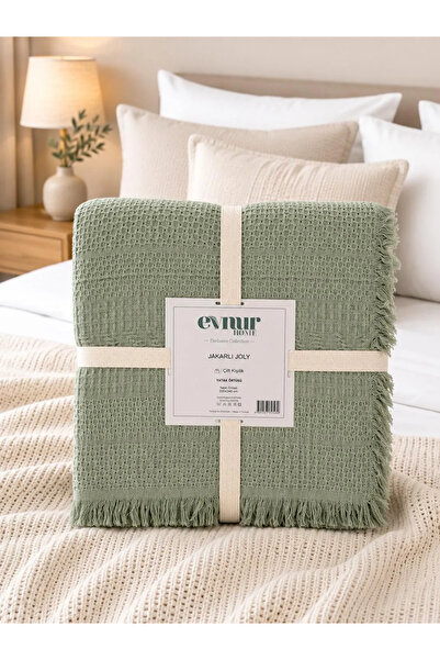 Evnur Home Jakarlı Joly Yatak Örtüsü Pike 240x260 HAKİ