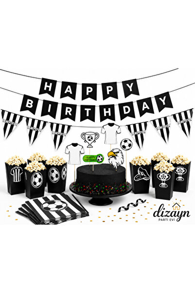 Dizayn Parti Evi Siyah Beyaz Kartal Temalı Doğum Günü Parti Seti Happy Birthd...