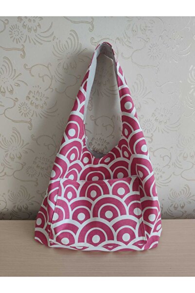 Talay Accessories Retro Yelpaze Desenli Pembe Hobo Çanta-Astarlı ve İç Cepli ...
