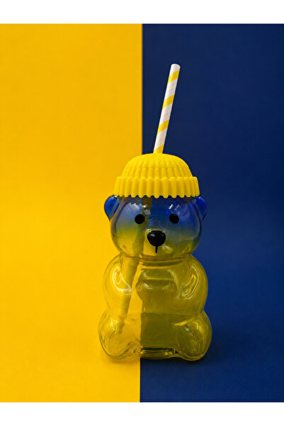Fhilli Barista Fan Premium Glass Cold Drink Cup Cute Teddy Bear Cup 550 ml