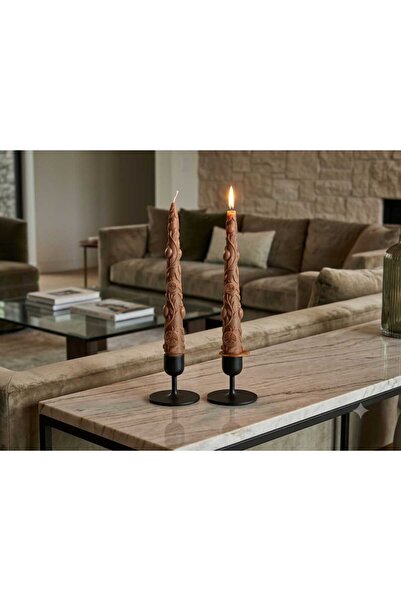SCA CANDLE Dekoratif Mum Şamdanlık mum Nar desenli Kahve Renk 2 Kili şamdan d...