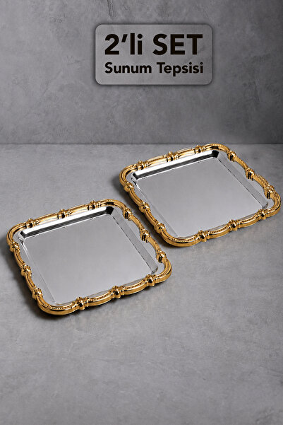 Meleni Home 2-Piece Rose Detail Presentation Tray - Decorative Serving and Pr...