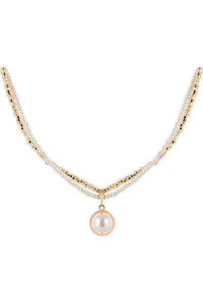 MINZA Elena Women's Necklace, 18K Gold, Beaded Pendant Necklace, with Czech B...