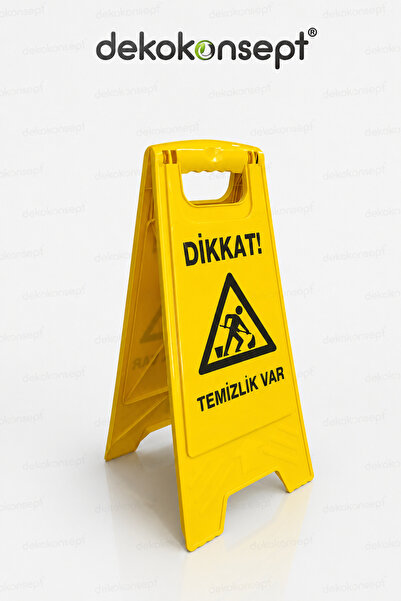 Dekokonsept Dikkat Temizlik Var Katlanabilir Uyarı Levhası Sarı Kaygan Zemin İkaz Tabelası Plastik Güvenlik Panosu