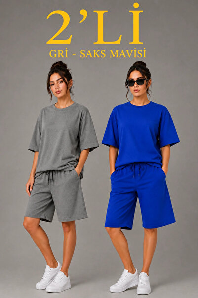 Generic Brand Women's 2-Piece Oversize T-Shirt Shorts Set Summer Two-Yarn Fab...