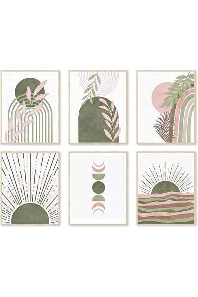 ESSESORIES Sage Green Boho Abstract Geometric Boho Leaf Aesthetic Poster Wall...
