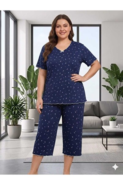 Asel Large Size Short Sleeve Cotton Ultrasoft Lycra Capri Pajama Set