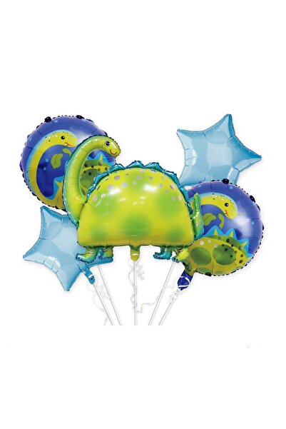 MP Mirific Party Set de 5 baloane metalice, figurină dinozaur, verde și albastru